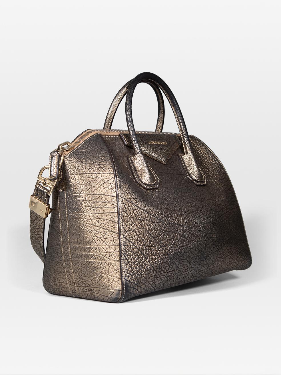 Gray Givenchy Gold Goatskin Leather Medium Antigona Bag For Sale