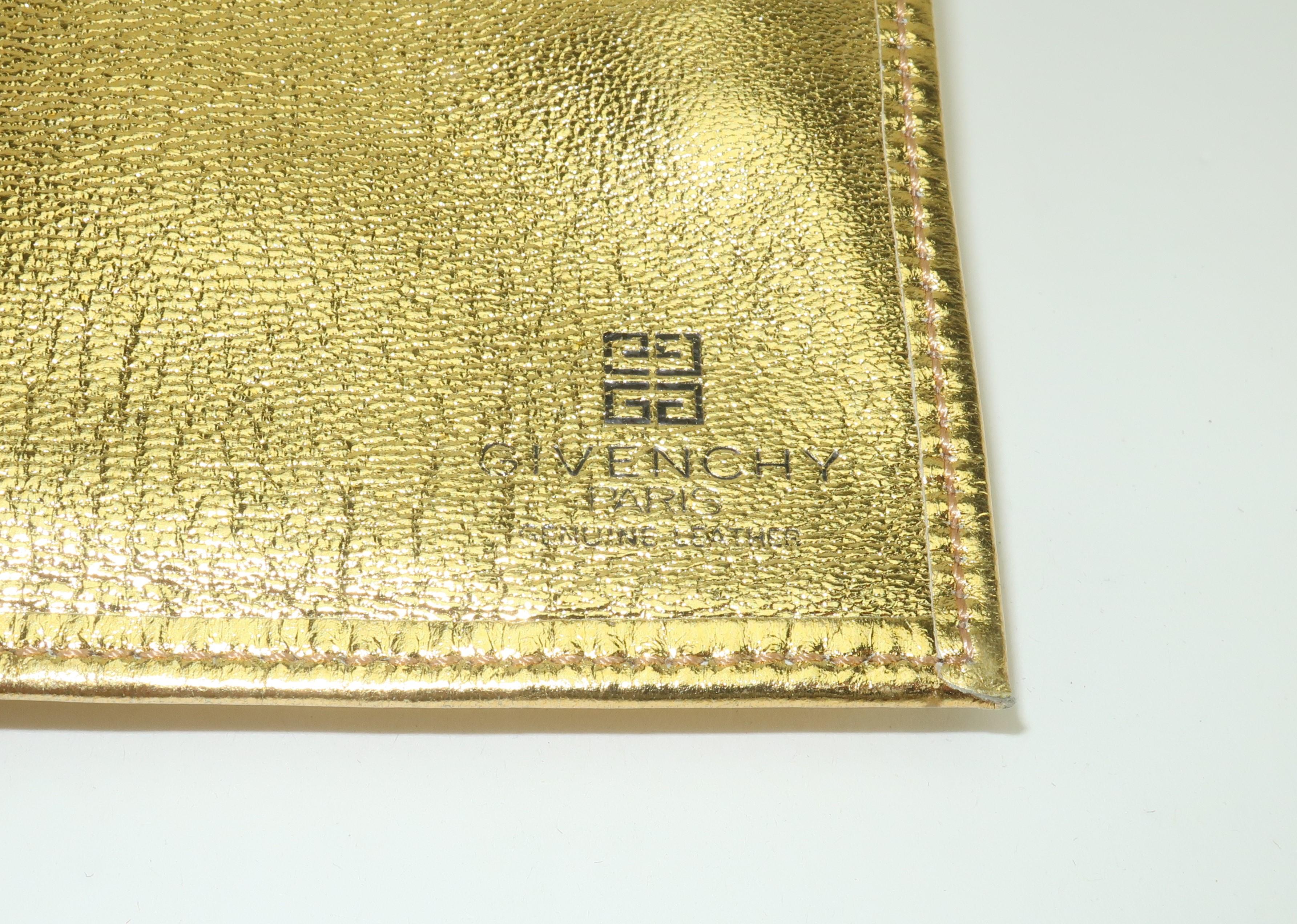 Givenchy Gold Leather Logo Evening Wallet, 1960's In Good Condition In Atlanta, GA