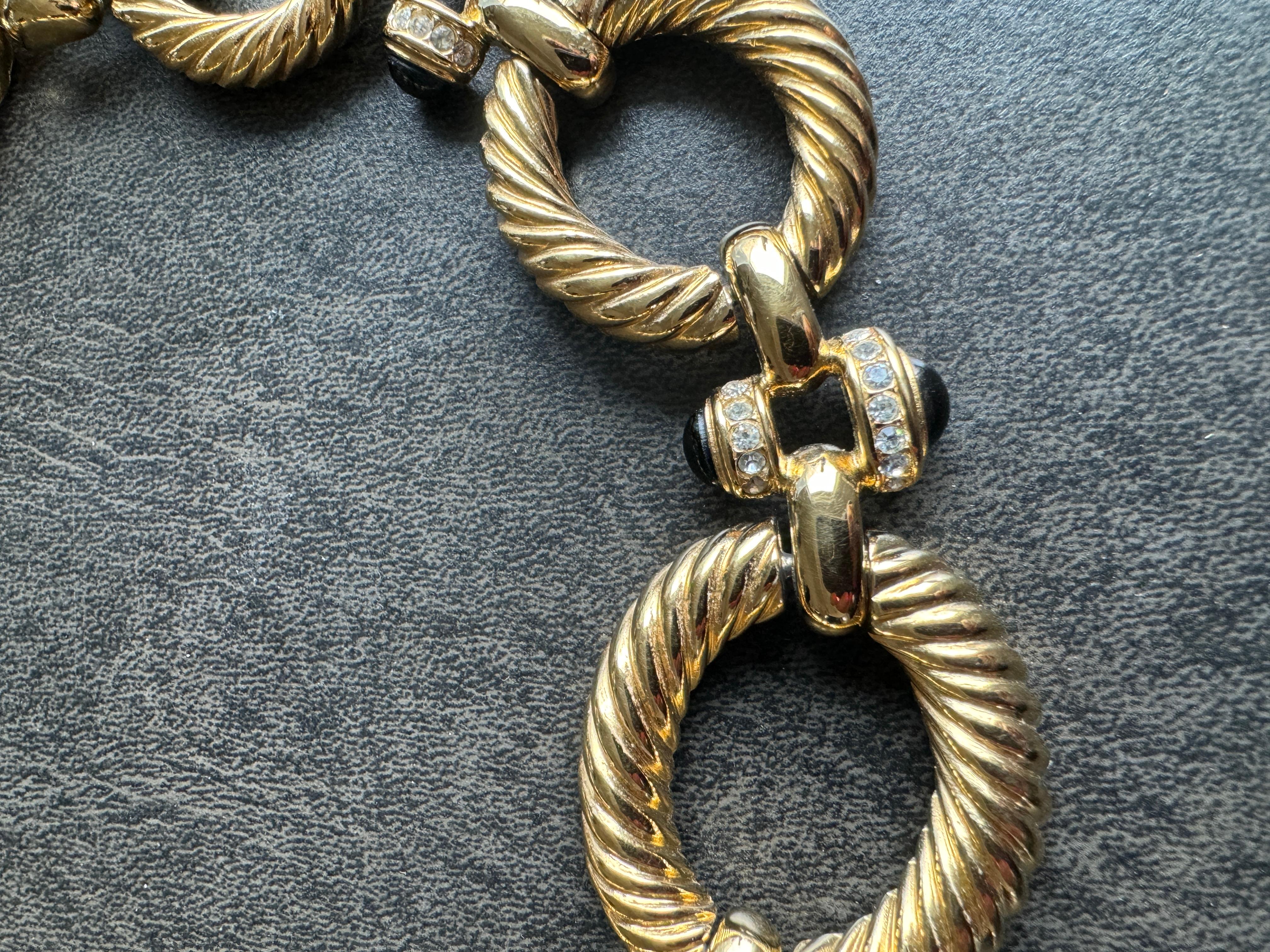 Collana Givenchy A Link Oro  Cristallo  Cabochon nero in vendita 8