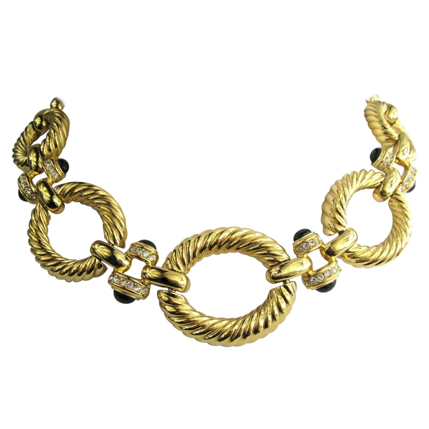 Givenchy Gold Link Necklace  Crystal  Black Cabochon