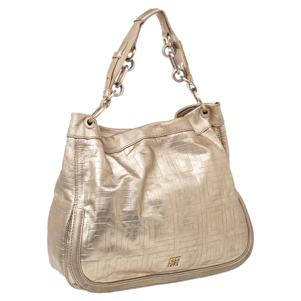 Women's Givenchy Gold Monogram Patent Leather Hobo For Sale