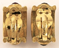 Givenchy Gold Plated Blue Purple Red Rhinestone Half Hoop Clip on Earrings