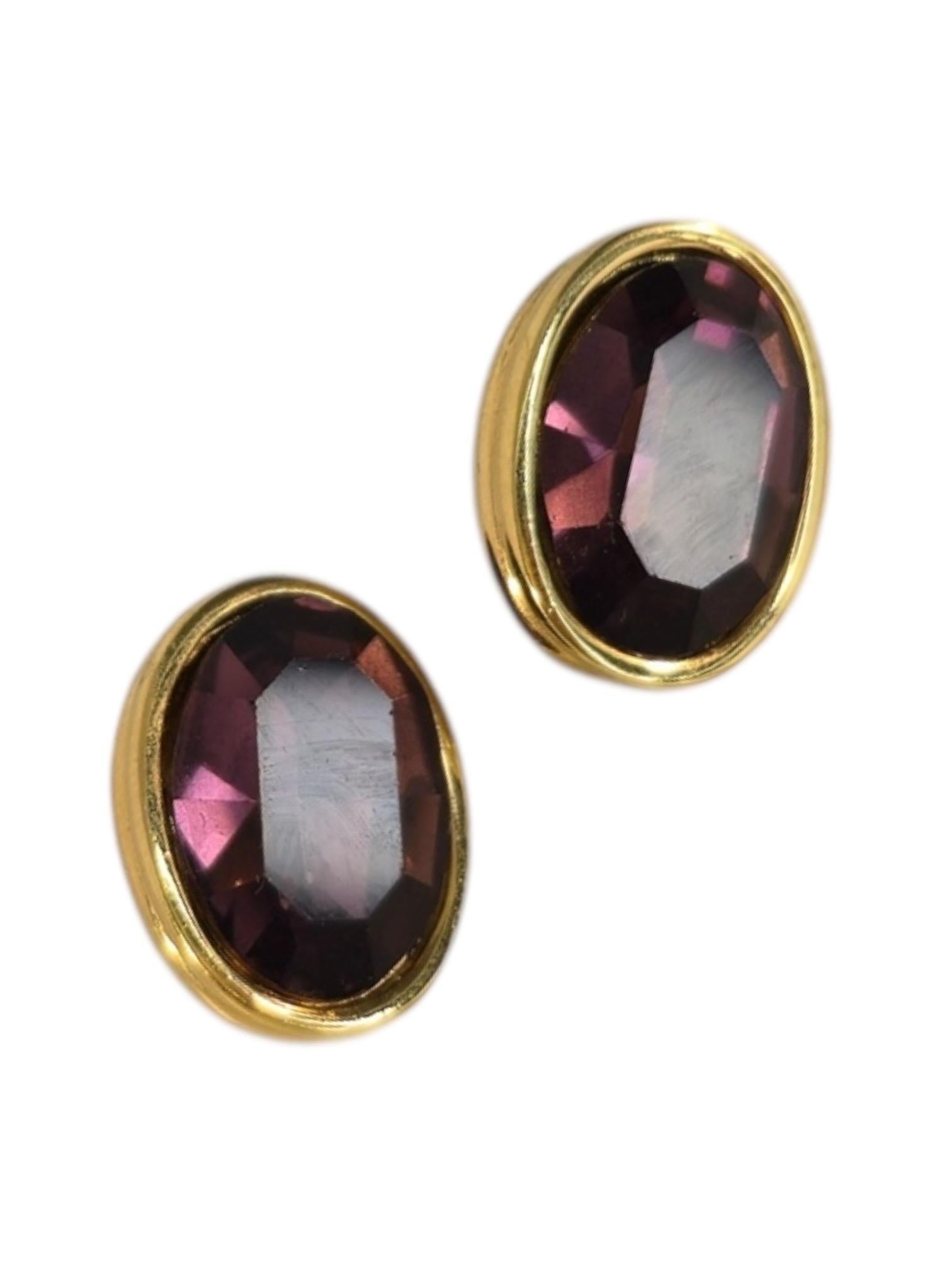 Oval Cut Givenchy Gold-Tone Amethyst Crystal Stud Earrings, 1980s For Sale