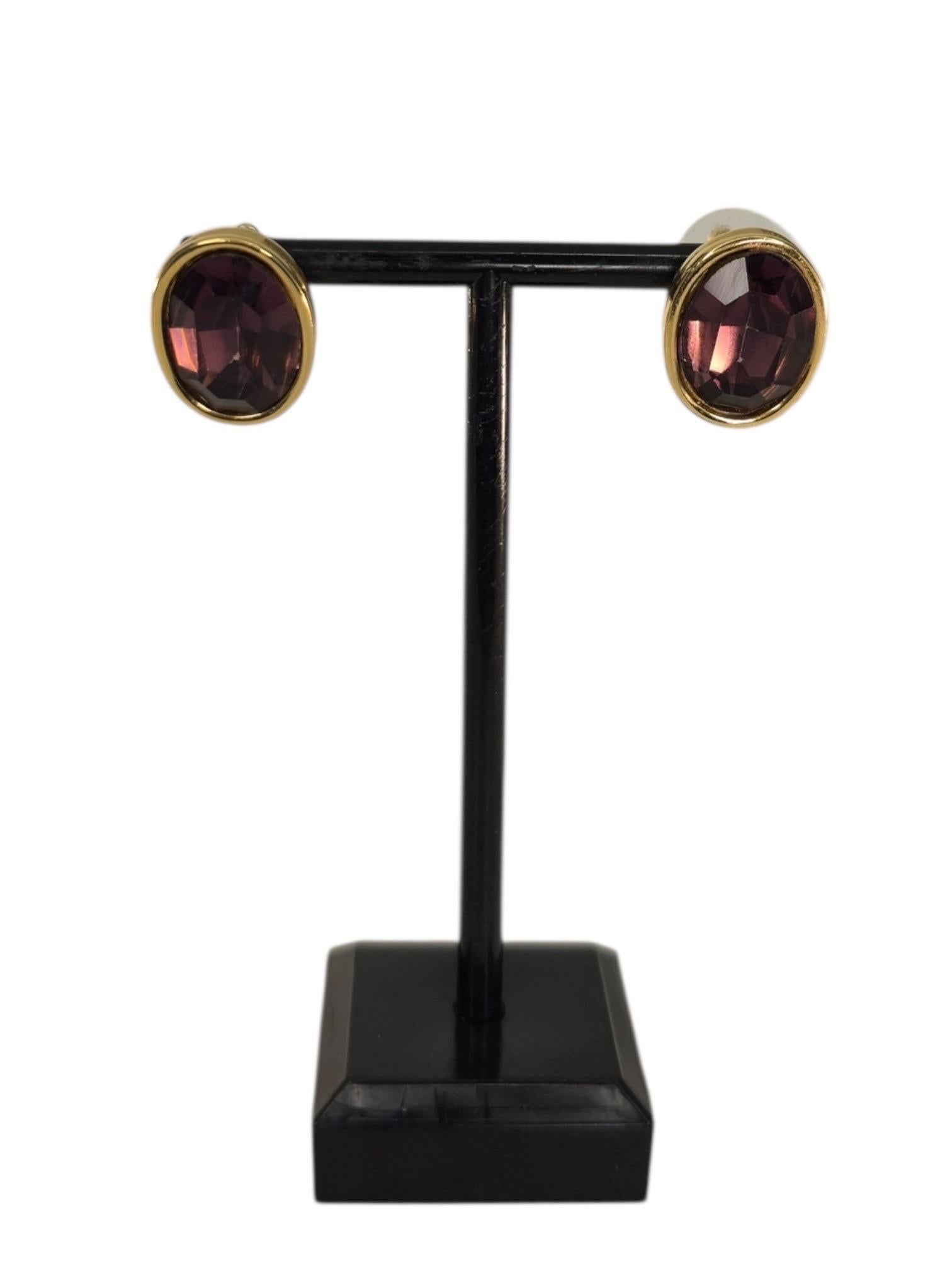 Givenchy Gold-Tone Amethyst Crystal Stud Earrings, 1980s In Excellent Condition For Sale In Kingston, NY