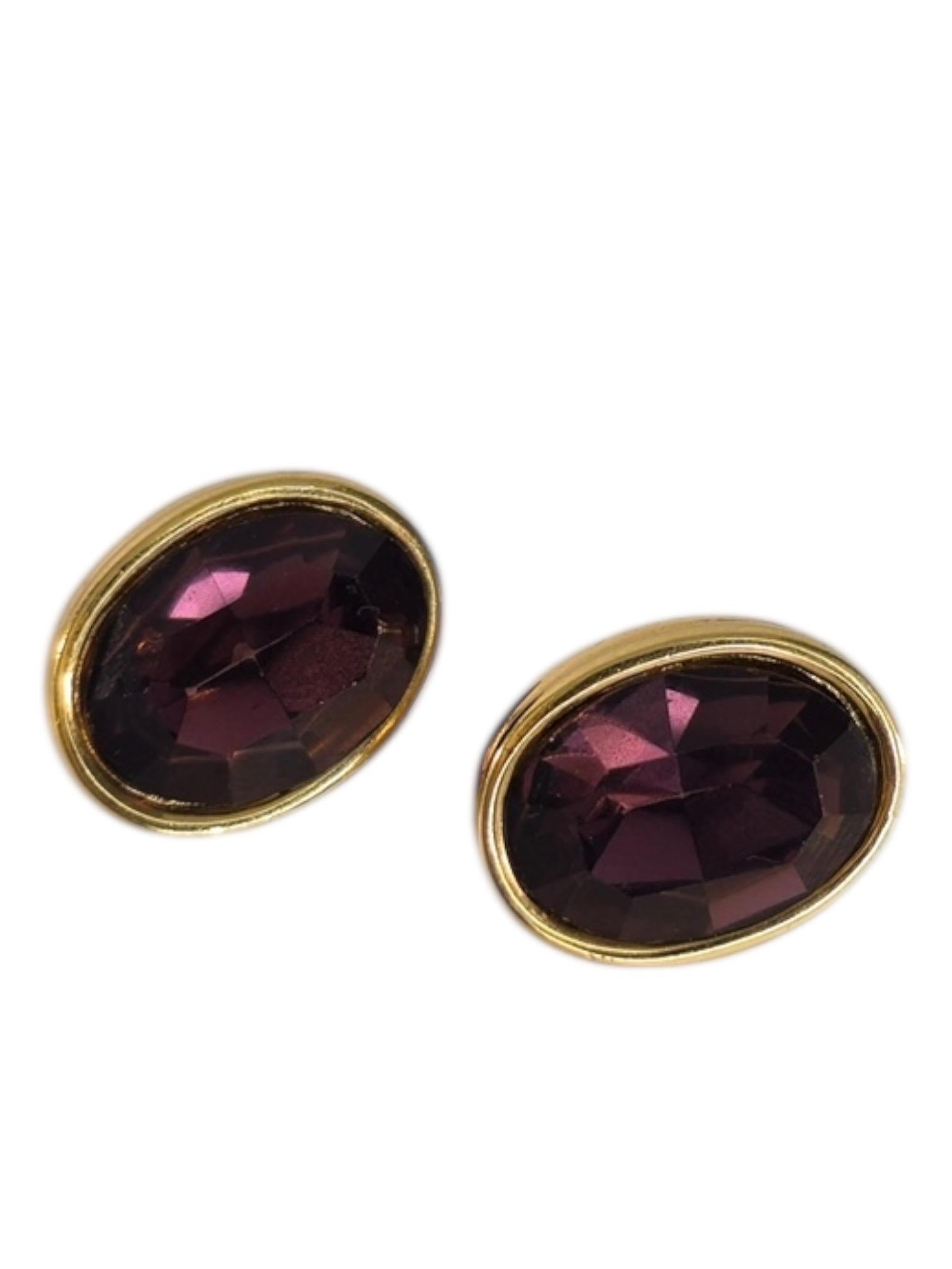 Givenchy Gold-Tone Amethyst Crystal Stud Earrings, 1980s For Sale 3