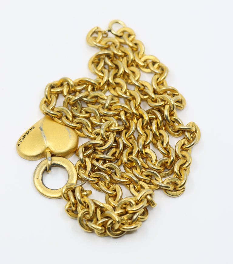 Givenchy Gold Tone Heart Pendant Chain Necklace/Belt For Sale at