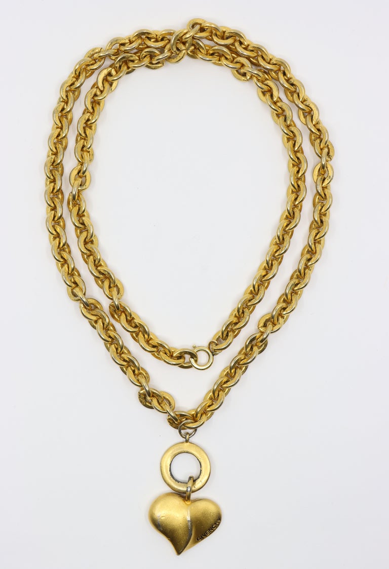 Givenchy Gold Tone Heart Pendant Chain Necklace/Belt For Sale at