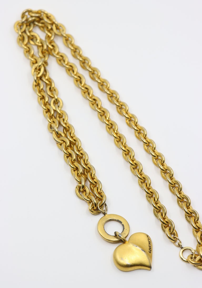 Givenchy Gold Tone Heart Pendant Chain Necklace/Belt For Sale at