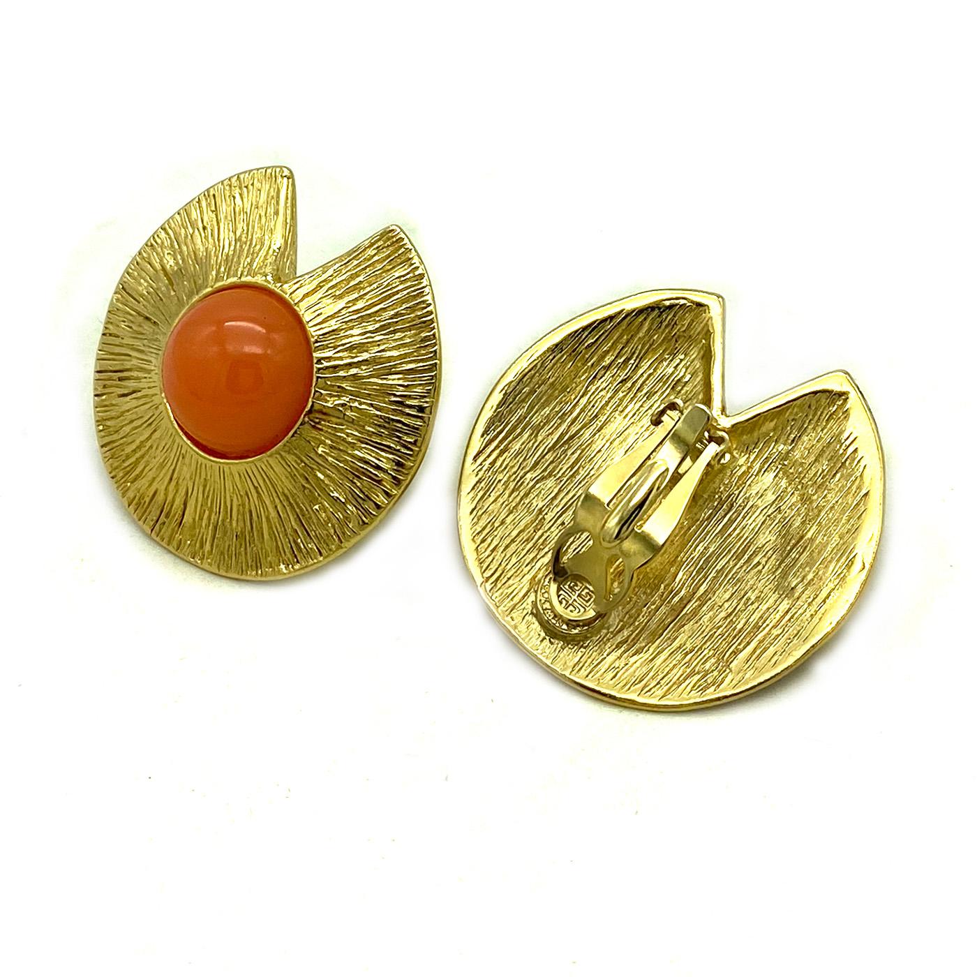 Givenchy Gold-tone Textured Clip-on Earrings For Sale 3