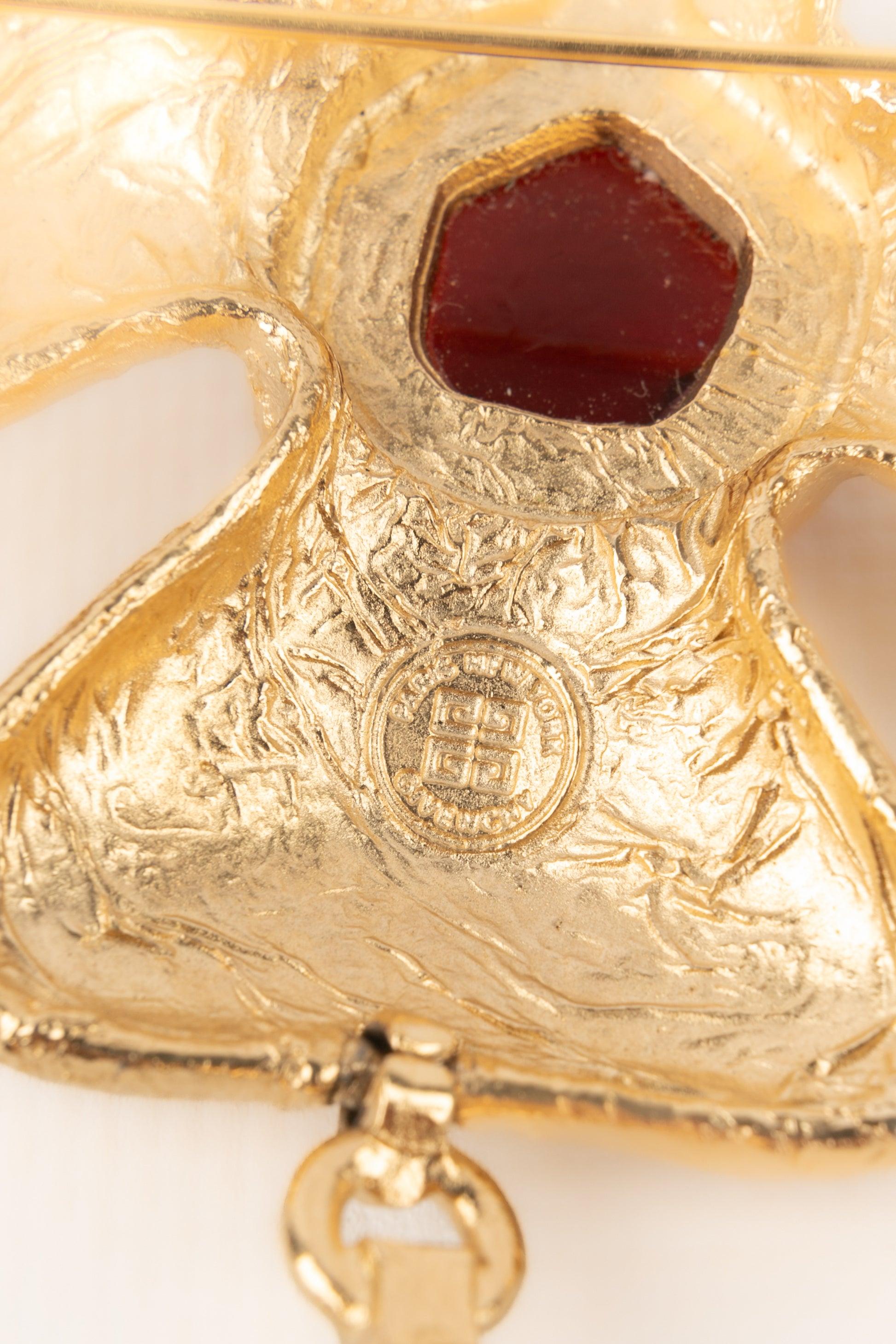 Givenchy Goldene Metallbrosche aus Metall mit Harz-Cabochons im Angebot 2