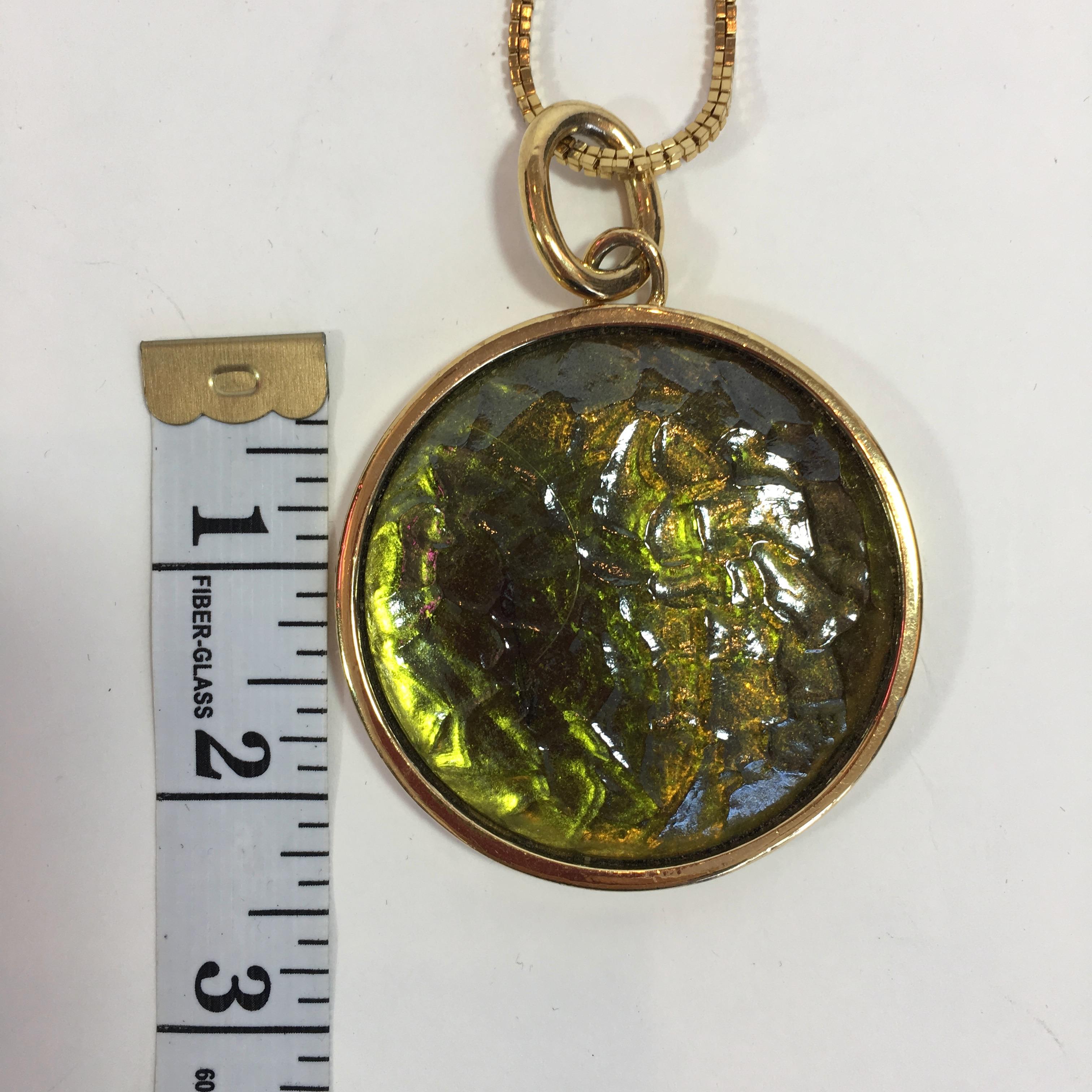 Modernist Givenchy Green Art Glass Pendant with Monet Box Chain For Sale