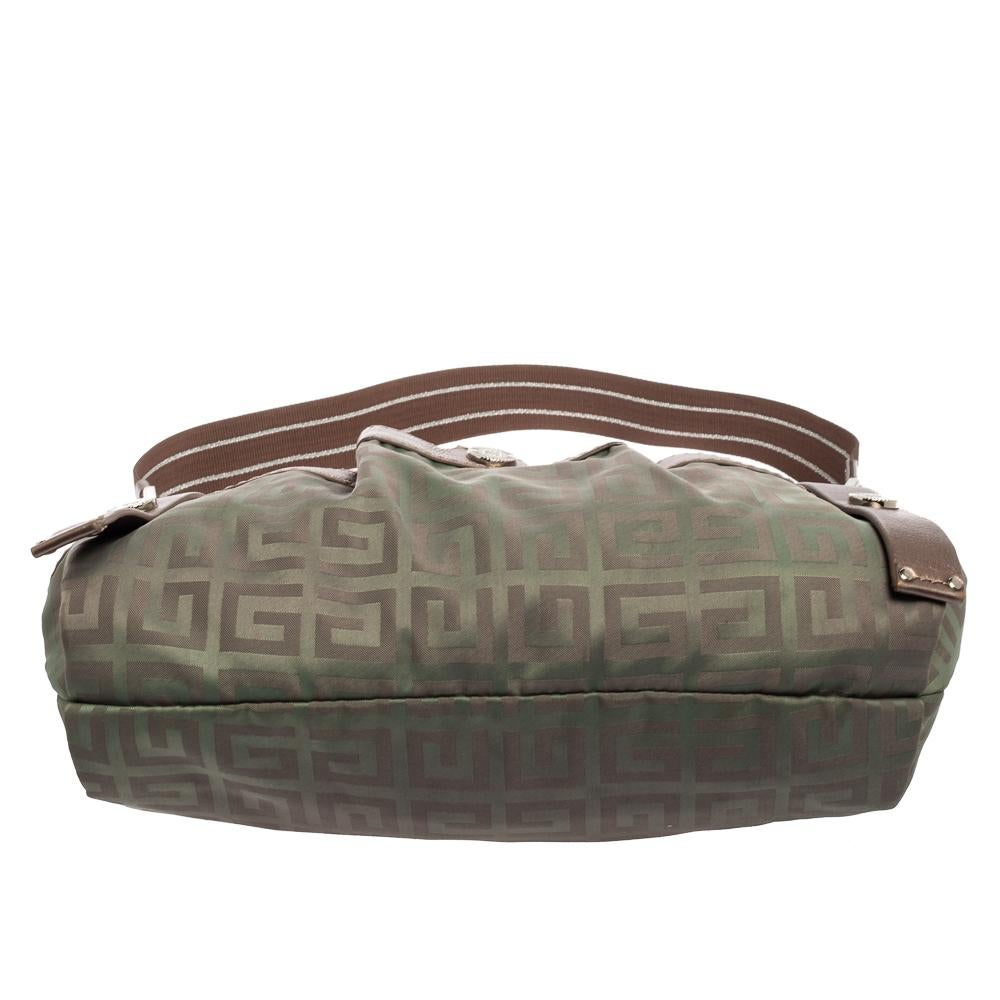 Givenchy Green/Brown Monogram Fabric and Leather Clasp Flap Hobo 2