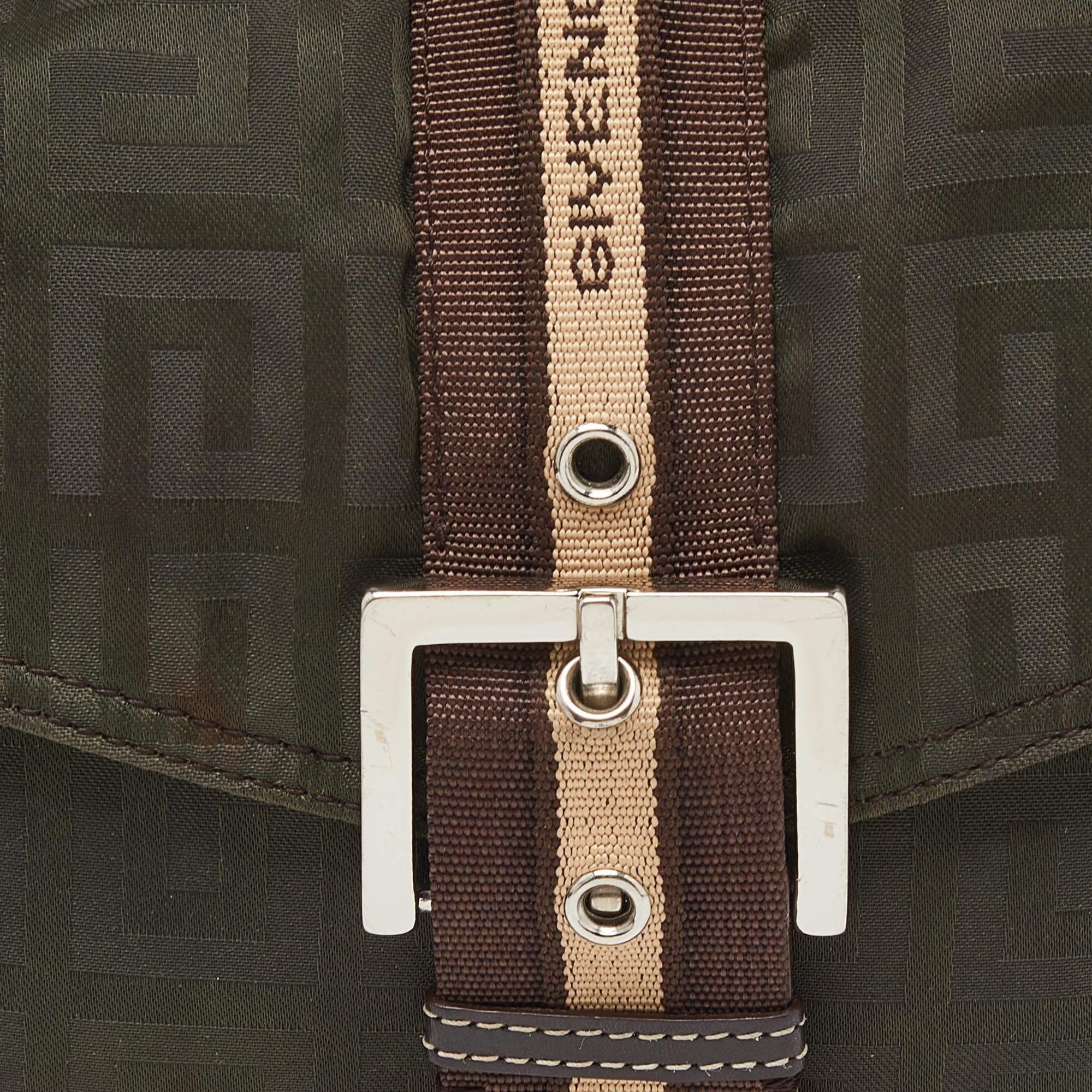 Women's Givenchy Green/Brown Monogram Fabric Buckle Flap Baguette Bag
