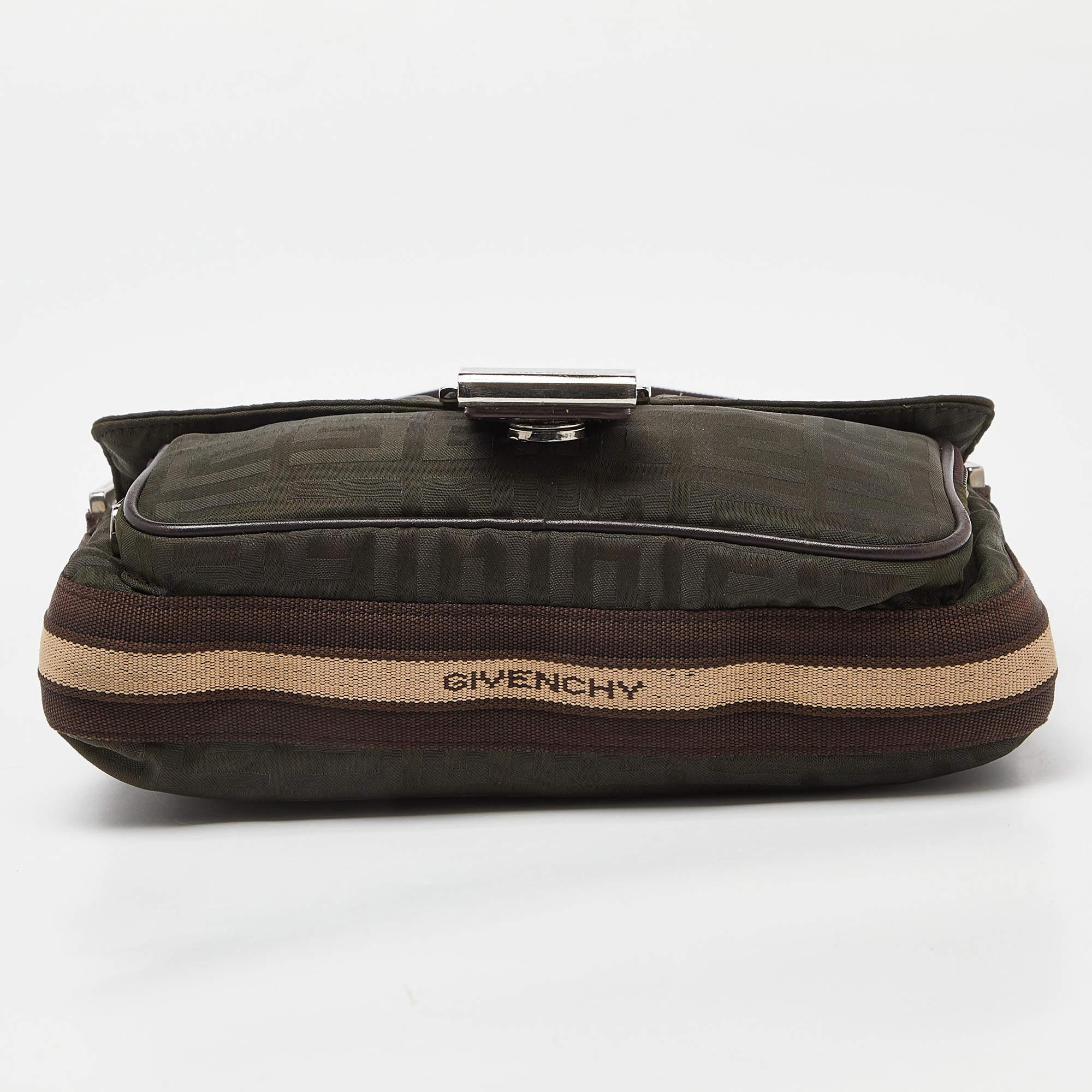 Givenchy Green/Brown Monogram Fabric Buckle Flap Baguette Bag 1