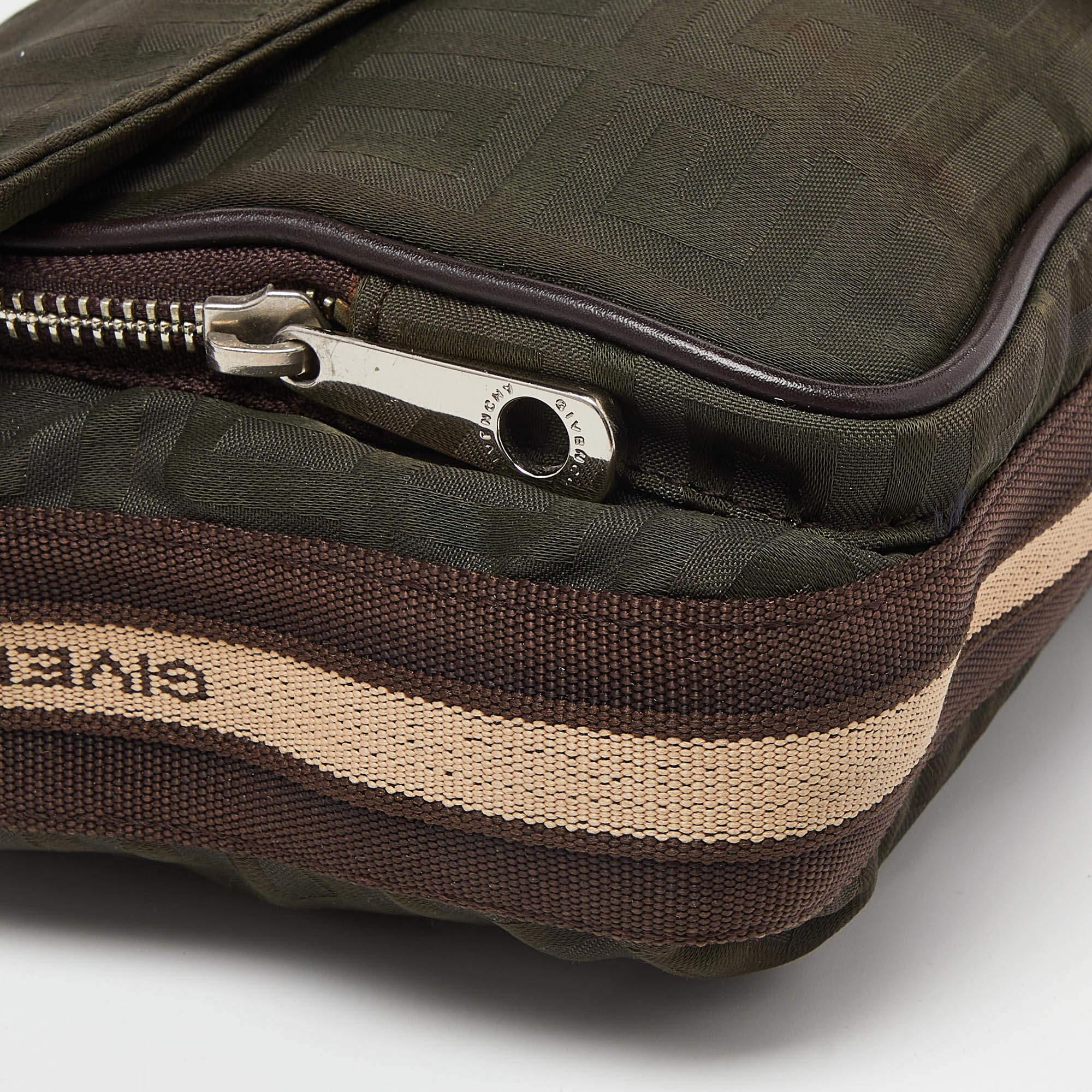 Givenchy Green/Brown Monogram Fabric Buckle Flap Baguette Bag 4