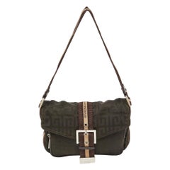 Givenchy Green/Brown Monogram Fabric Buckle Flap Baguette Bag