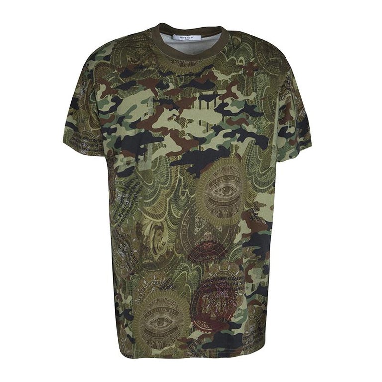 Givenchy Green Camouflage Print Crew Neck Columbian Fit Cotton T-Shirt ...
