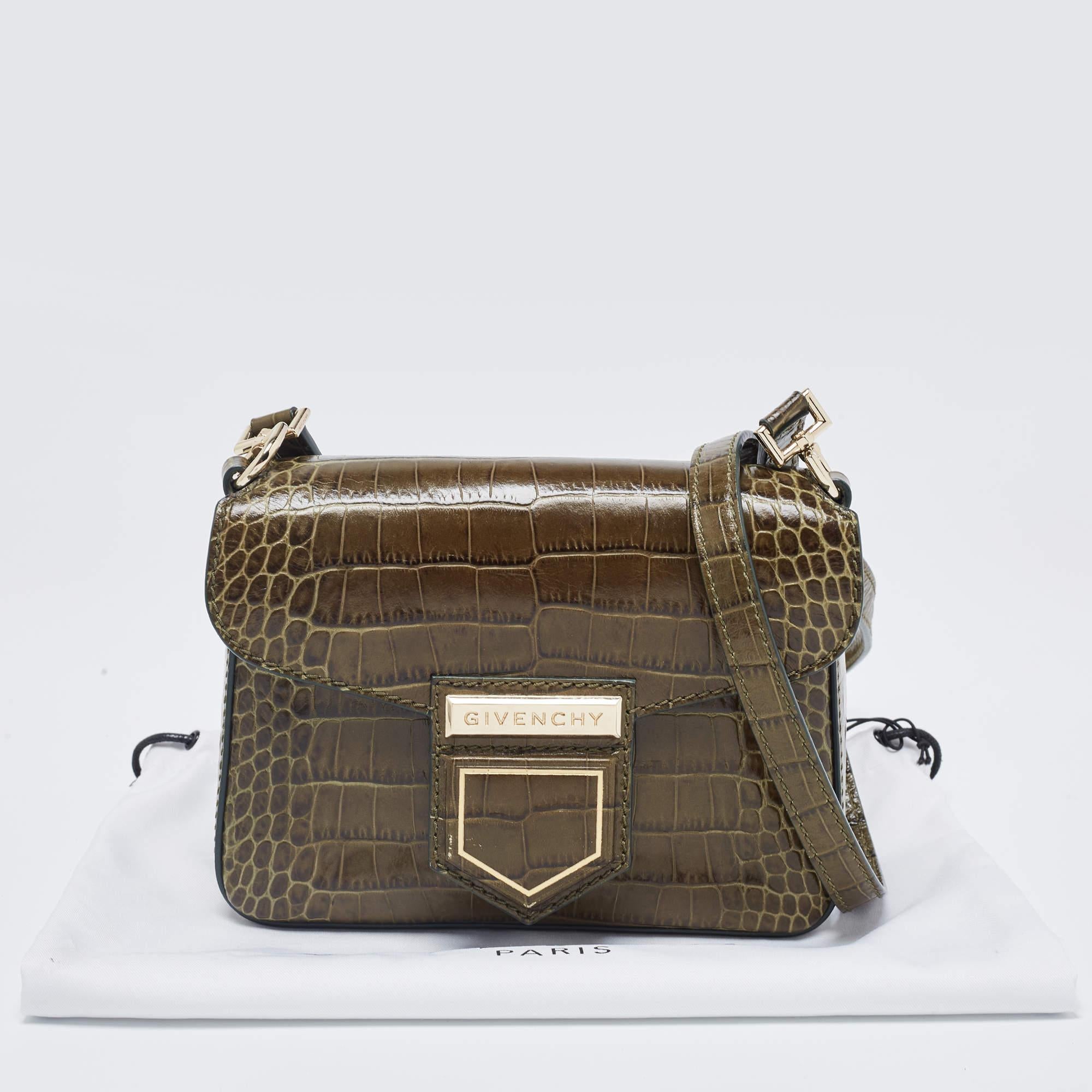Givenchy Green Croc Embossed Leather Nobile Crossbody Bag 1