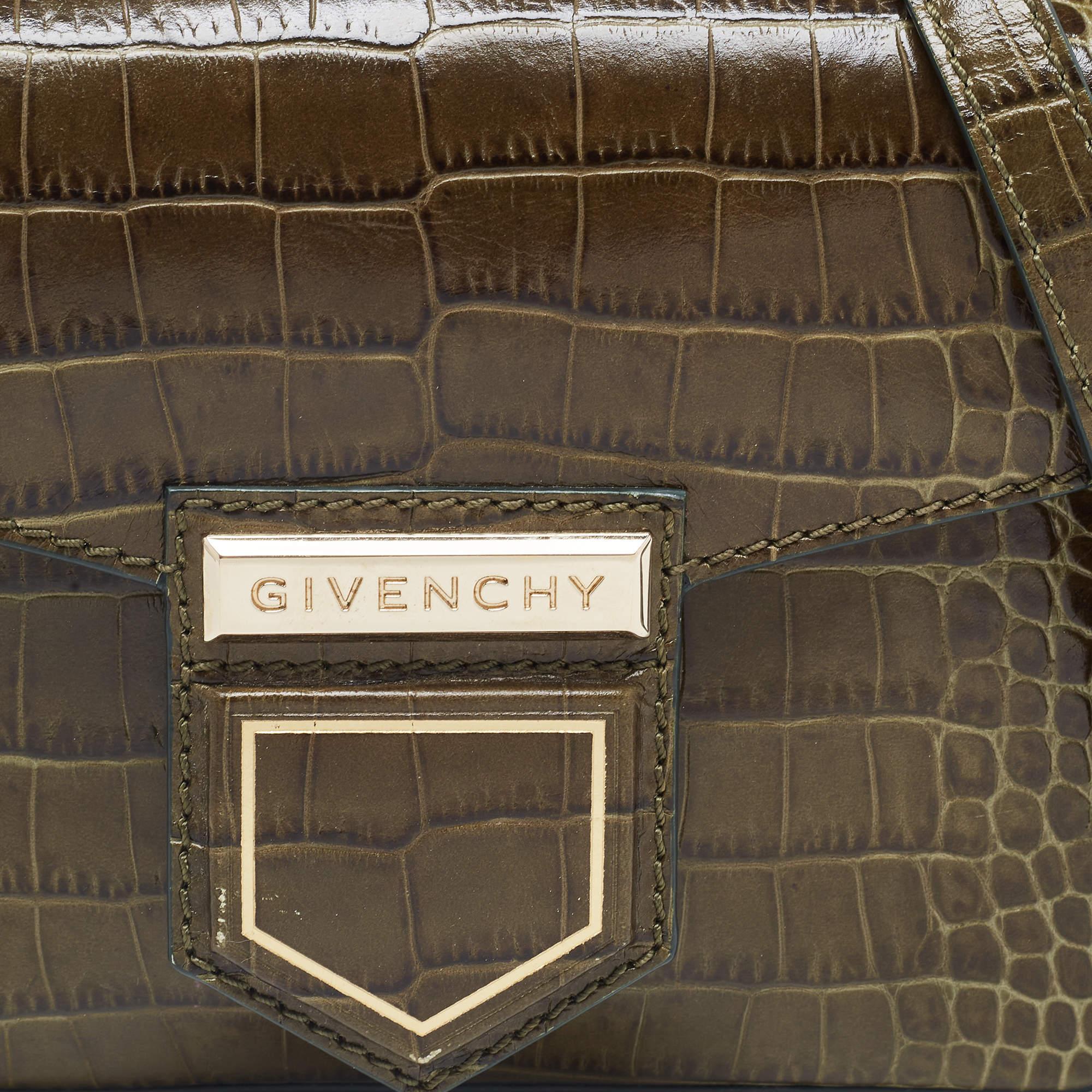 Givenchy Green Croc Embossed Leather Nobile Crossbody Bag 2