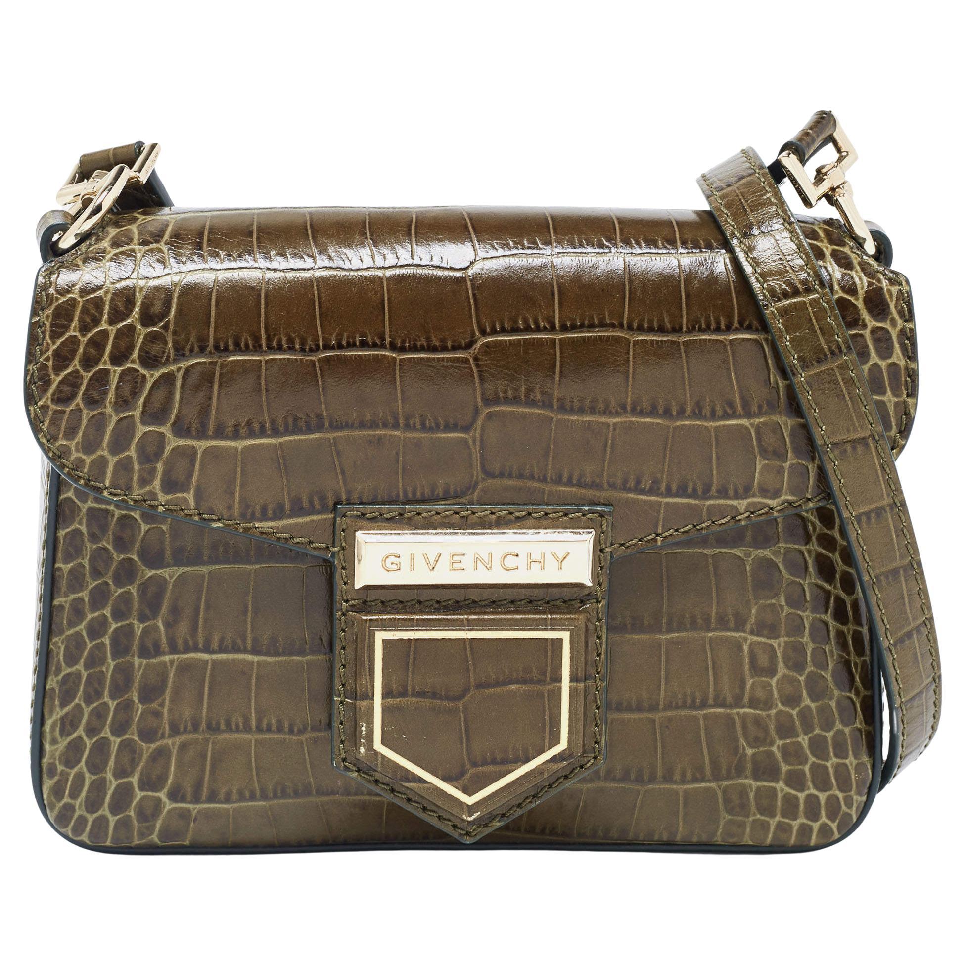 Givenchy Green Croc Embossed Leather Nobile Crossbody Bag