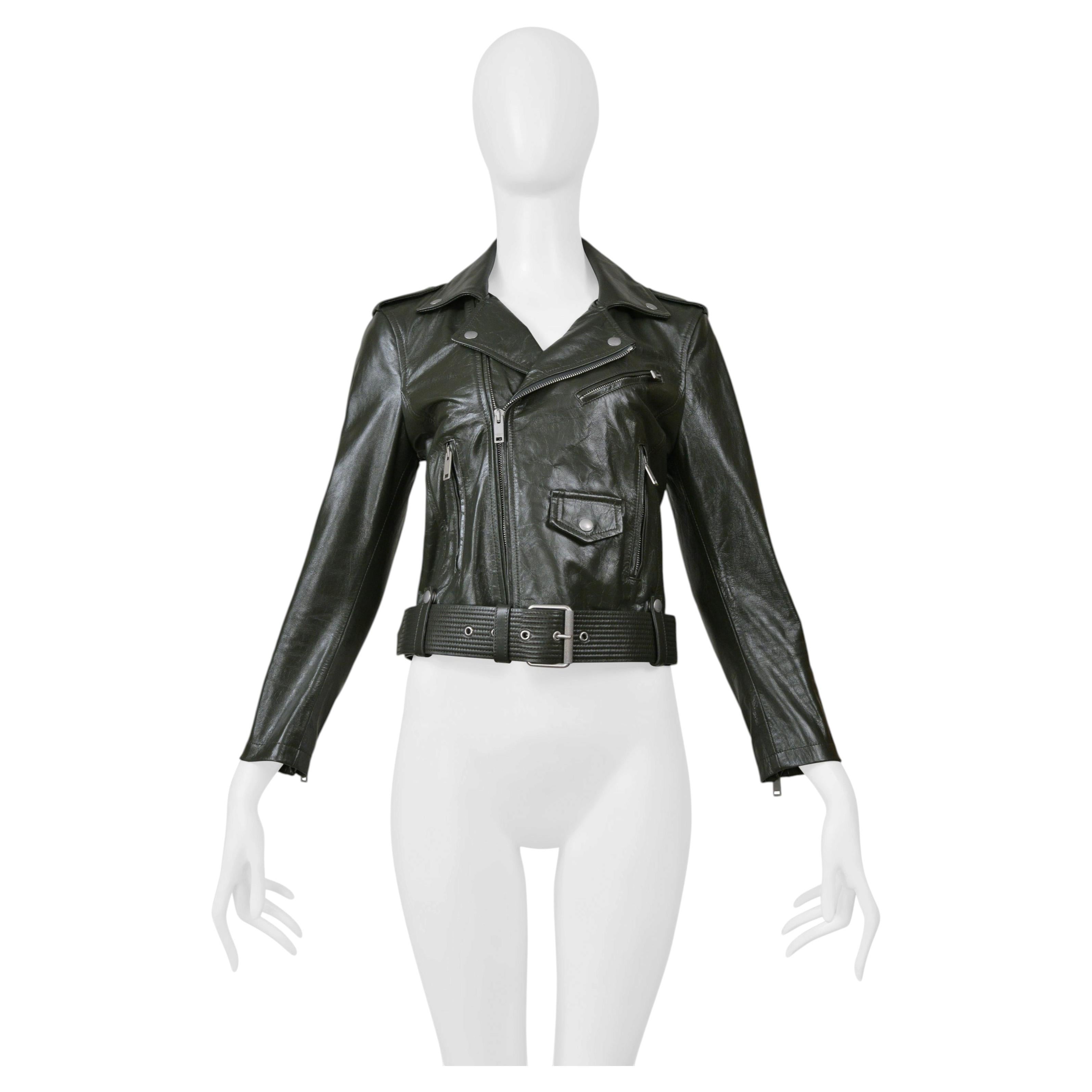 Givenchy Green Cropped Leather Moto Jacket 2019