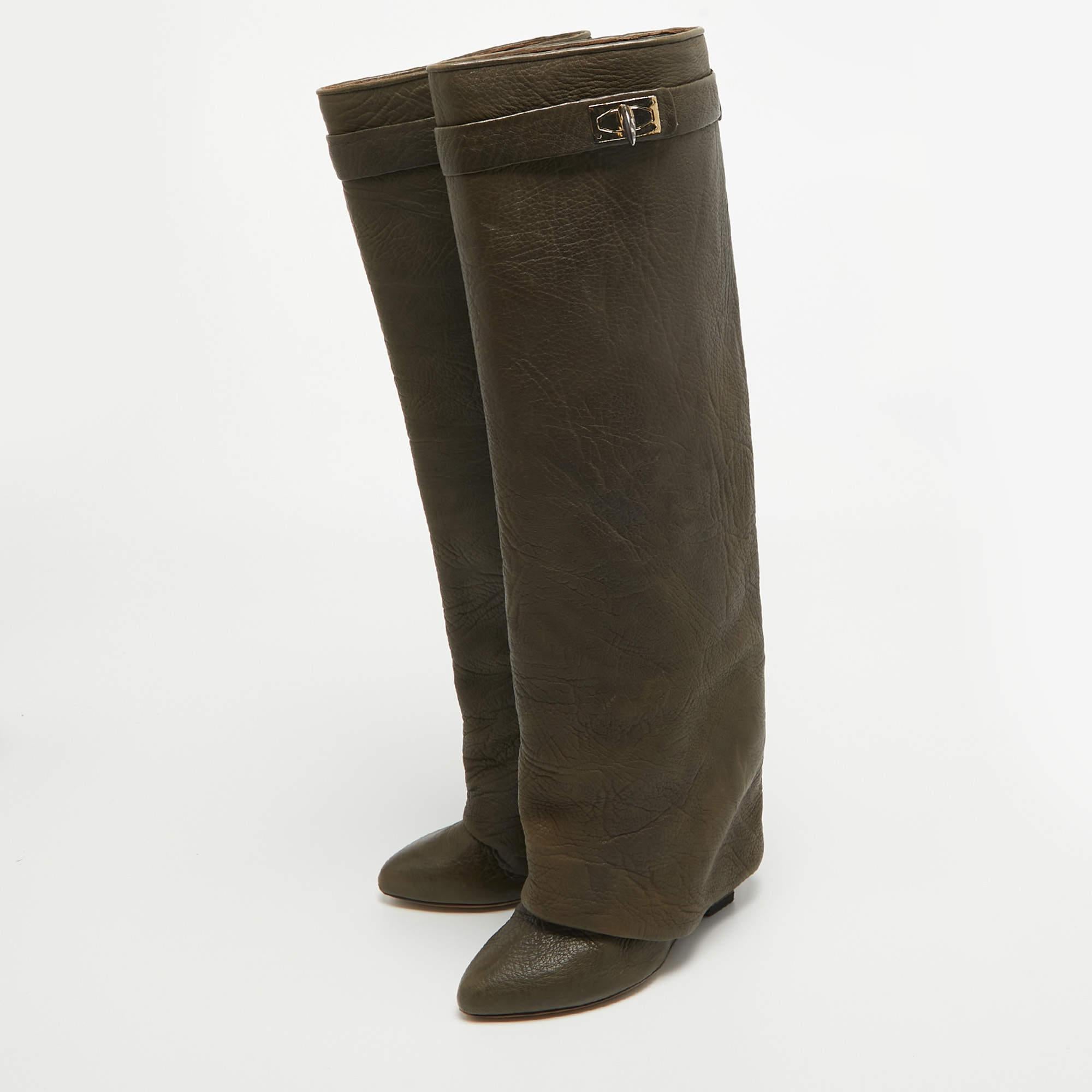 Givenchy Green Nubuck Leather Shark Lock Boots Size 35 7