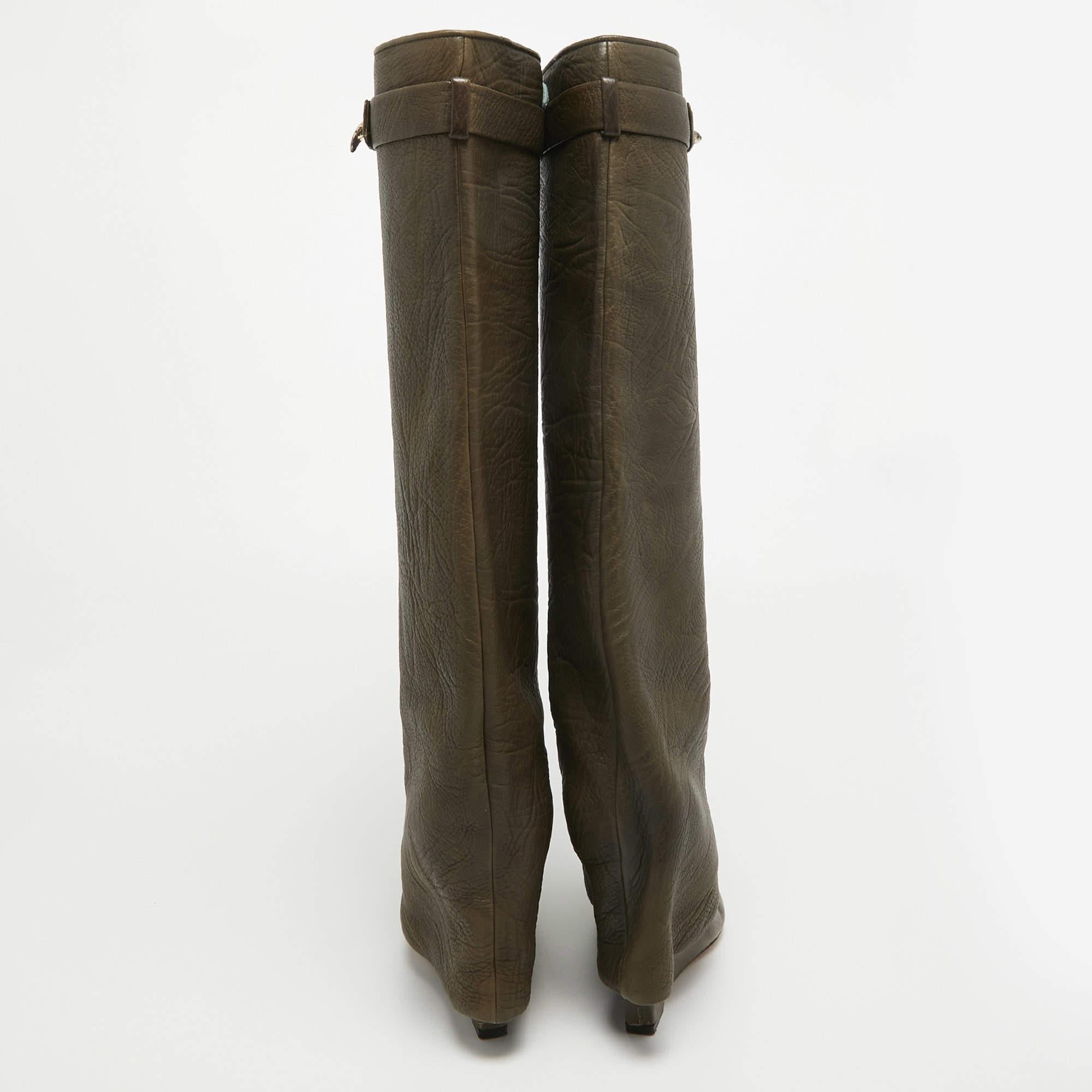 Givenchy Green Nubuck Leather Shark Lock Boots Size 35 1