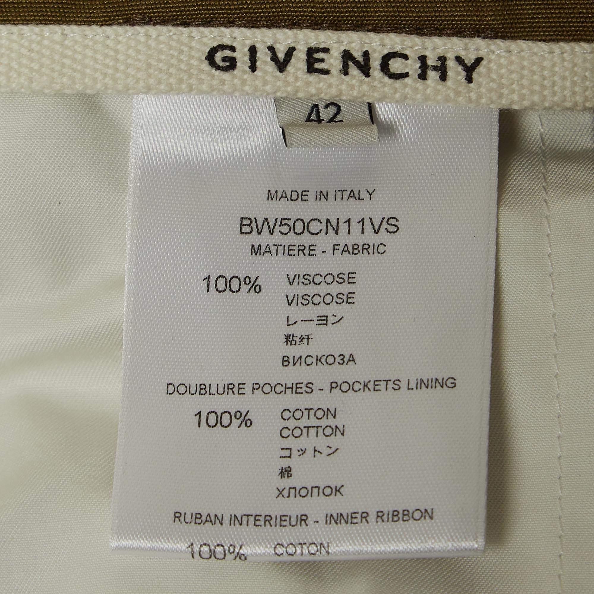 Givenchy Green Pleated Crepe High-Waisted Tapered Military Trousers L 1