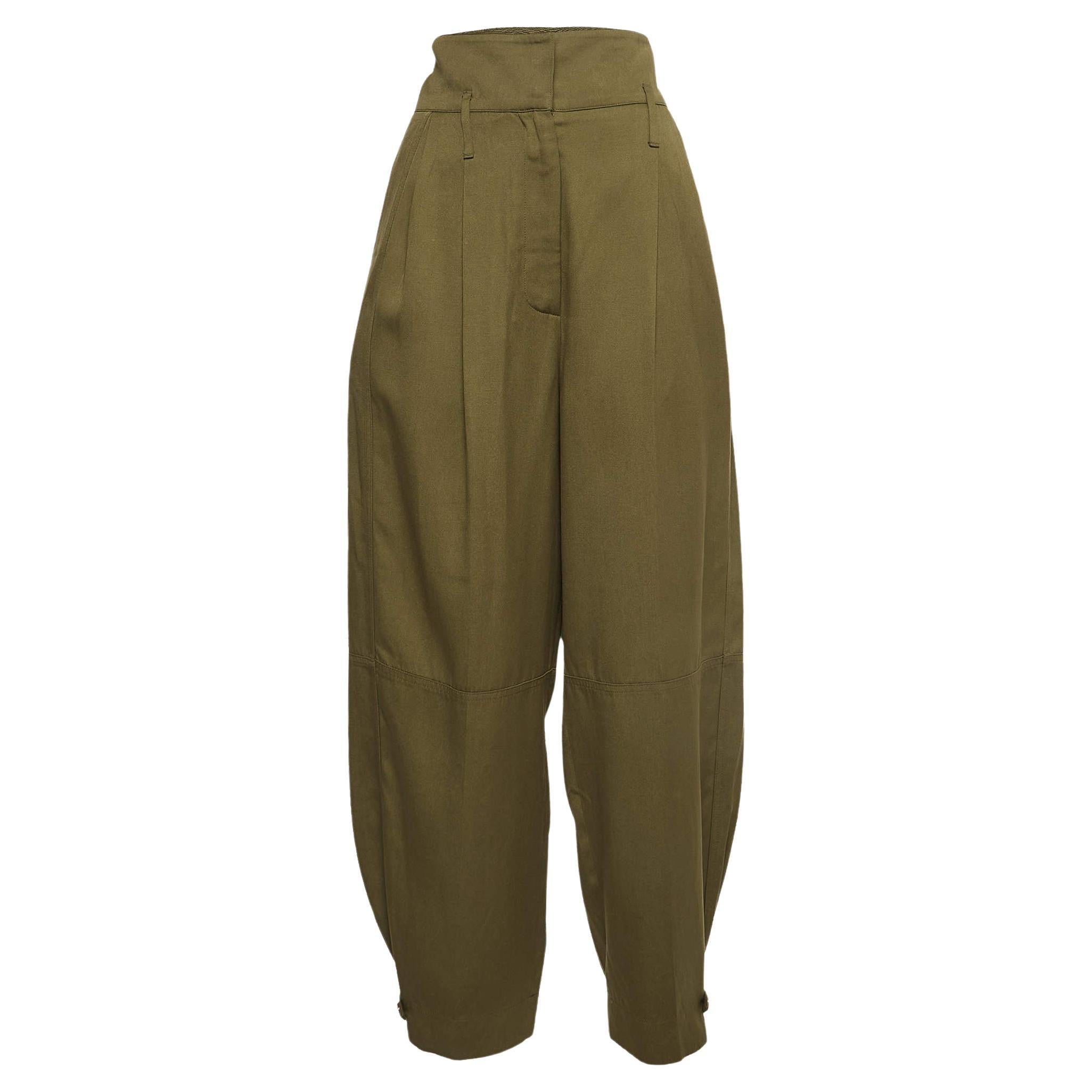 Givenchy Green Pleated Crepe High-Waisted Tapered Military Trousers L For Sale