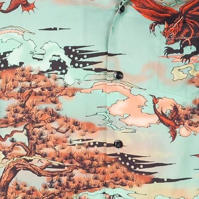 Gray Givenchy Green Printed Silk Short Sleeve Shirt XXL For Sale