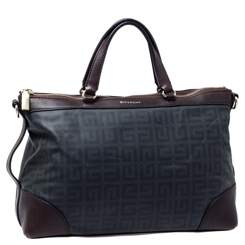 Givenchy Grey/Brown Coated Canvas and Leather Satchel In Good Condition In Dubai, Al Qouz 2