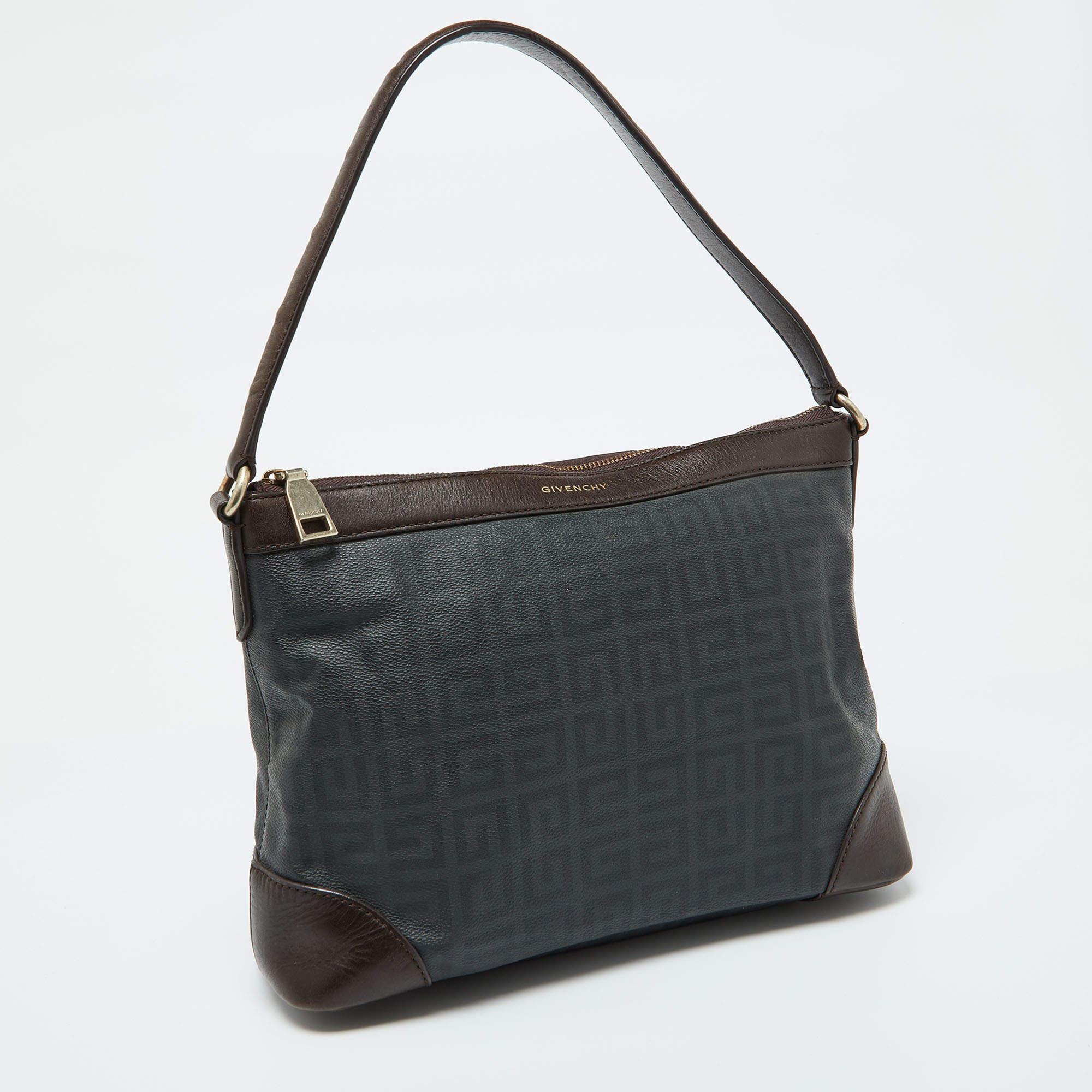 Black Givenchy Grey/Dark Brown Monogram Coated Canvas and Leather Hobo For Sale