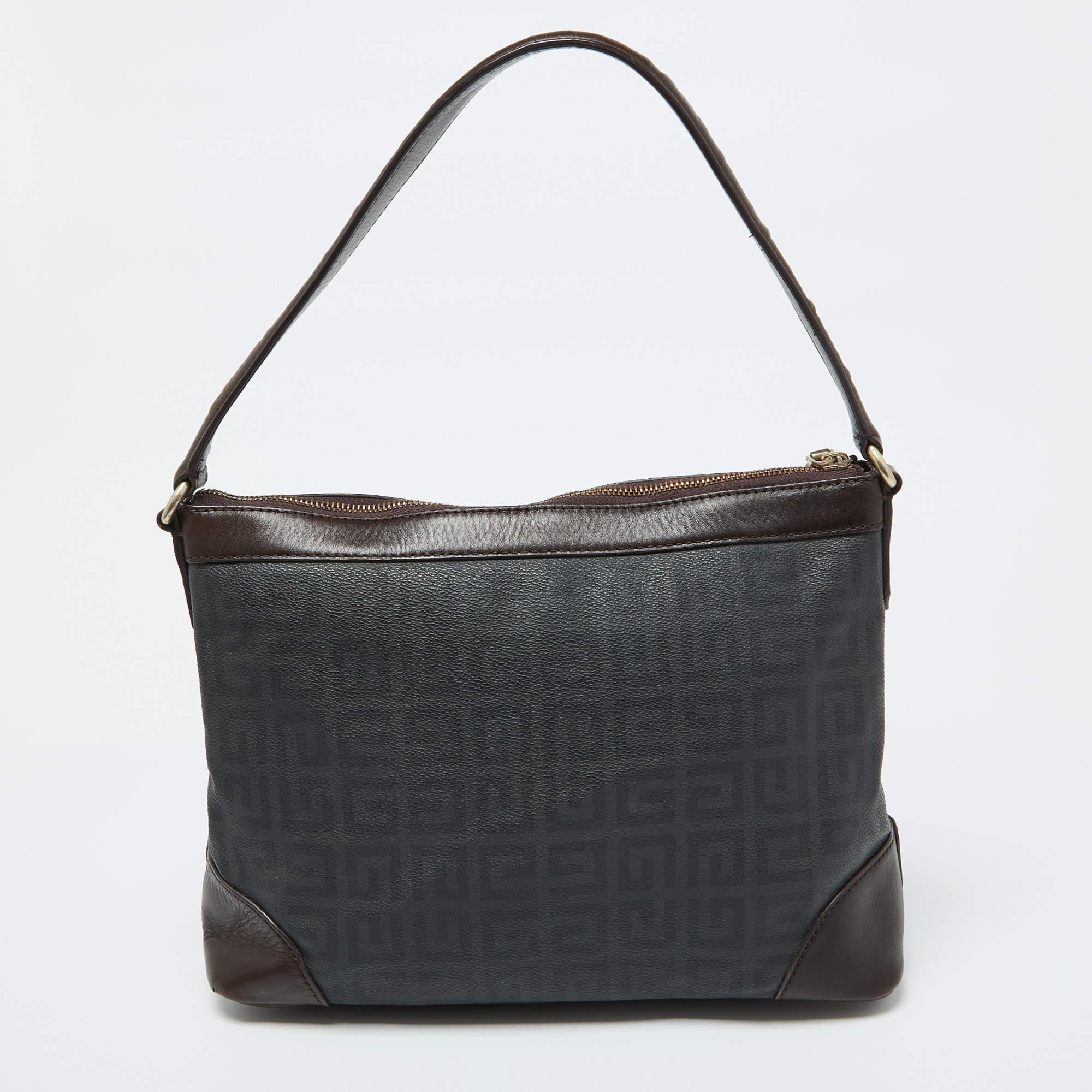 Givenchy Grey/Dark Brown Monogram Coated Canvas and Leather Hobo In Fair Condition For Sale In Dubai, Al Qouz 2