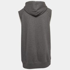 Givenchy Grey Logo Applique Distressed Knit Sleeveless Hoodie L