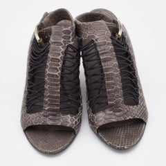 Givenchy Grey Python Embossed Leather Wedge Ankle Strap Sandals Size 37.5