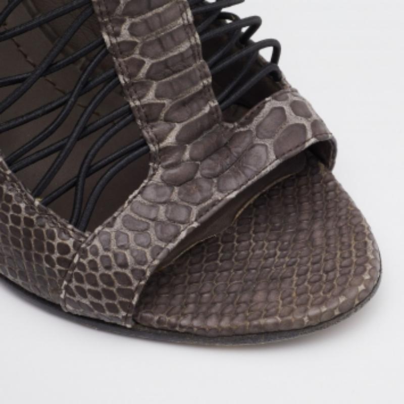 Women's Givenchy Grey Python Embossed Leather Wedge Ankle Strap Sandals Size 37.5 For Sale