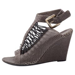 Givenchy Grey Python Embossed Leather Wedge Ankle Strap Sandals Size 37.5