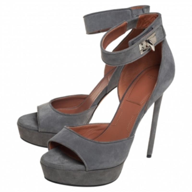 Gray Givenchy Grey Suede Platform Ankle Strap Sandals Size 39 For Sale