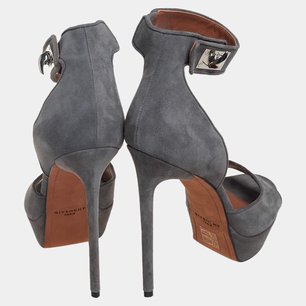 Gray Givenchy Grey Suede Platform Ankle Strap Sandals Size 39 For Sale