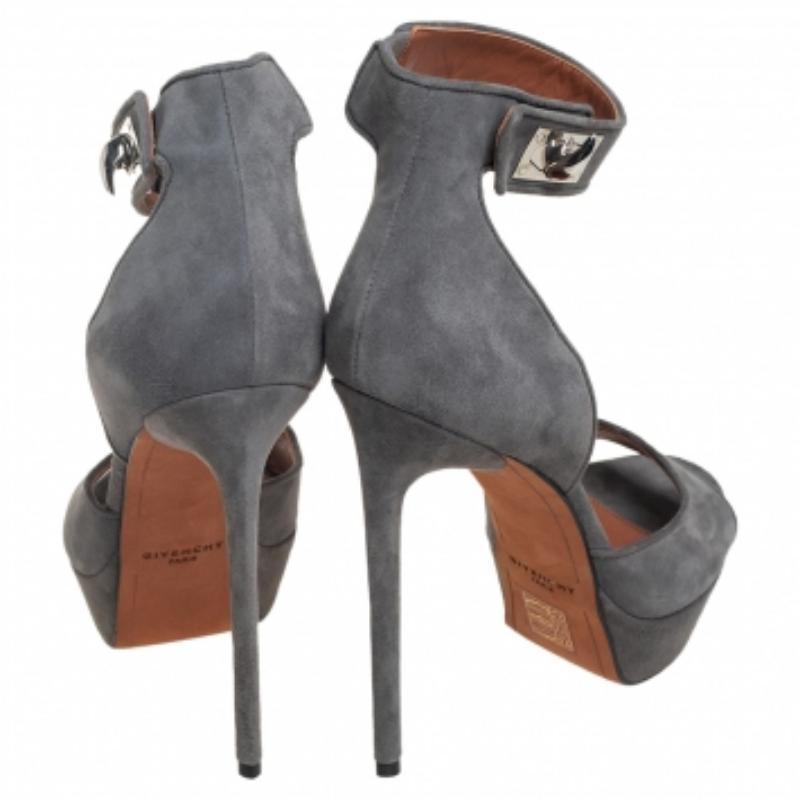 Women's Givenchy Grey Suede Platform Ankle Strap Sandals Size 39 For Sale