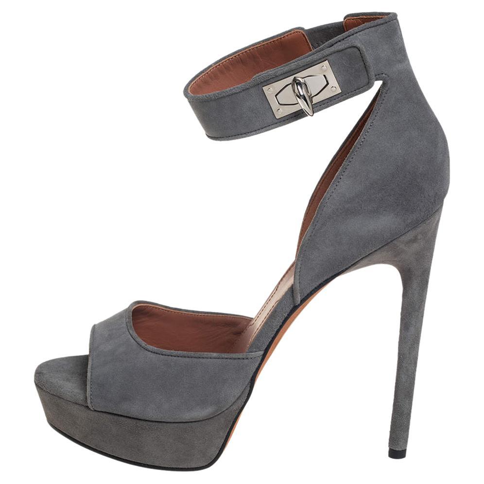 Givenchy Grey Suede Platform Ankle Strap Sandals Size 39 For Sale