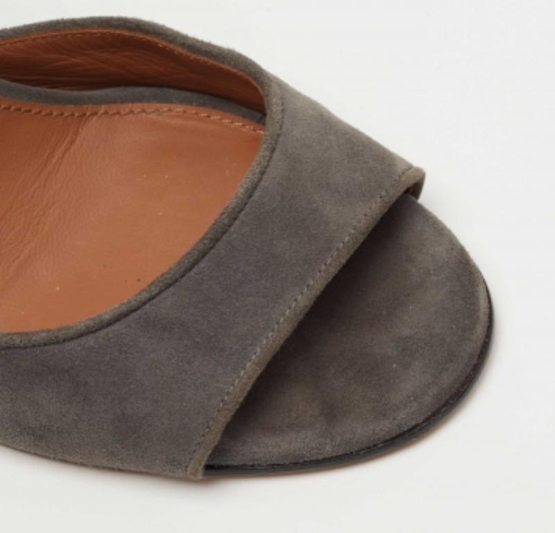 Givenchy Grey Suede Shark Tooth Lock Ankle Strap Sandals Size 37.5 For Sale 2