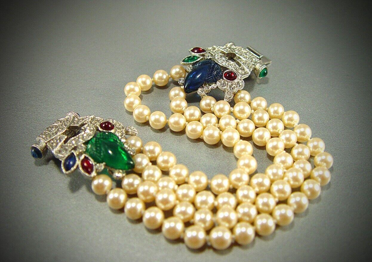 Moderniste Givenchy Gripoix Paris - Bracelet vintage Tutti Frutti à plusieurs rangs de perles en verre en vente