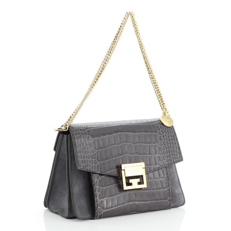 Black Givenchy GV3 Flap Bag Crocodile Embossed Leather Small