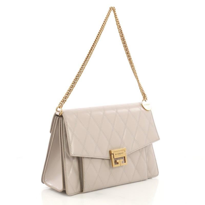 Beige Givenchy GV3 Flap Bag Quilted Leather Medium