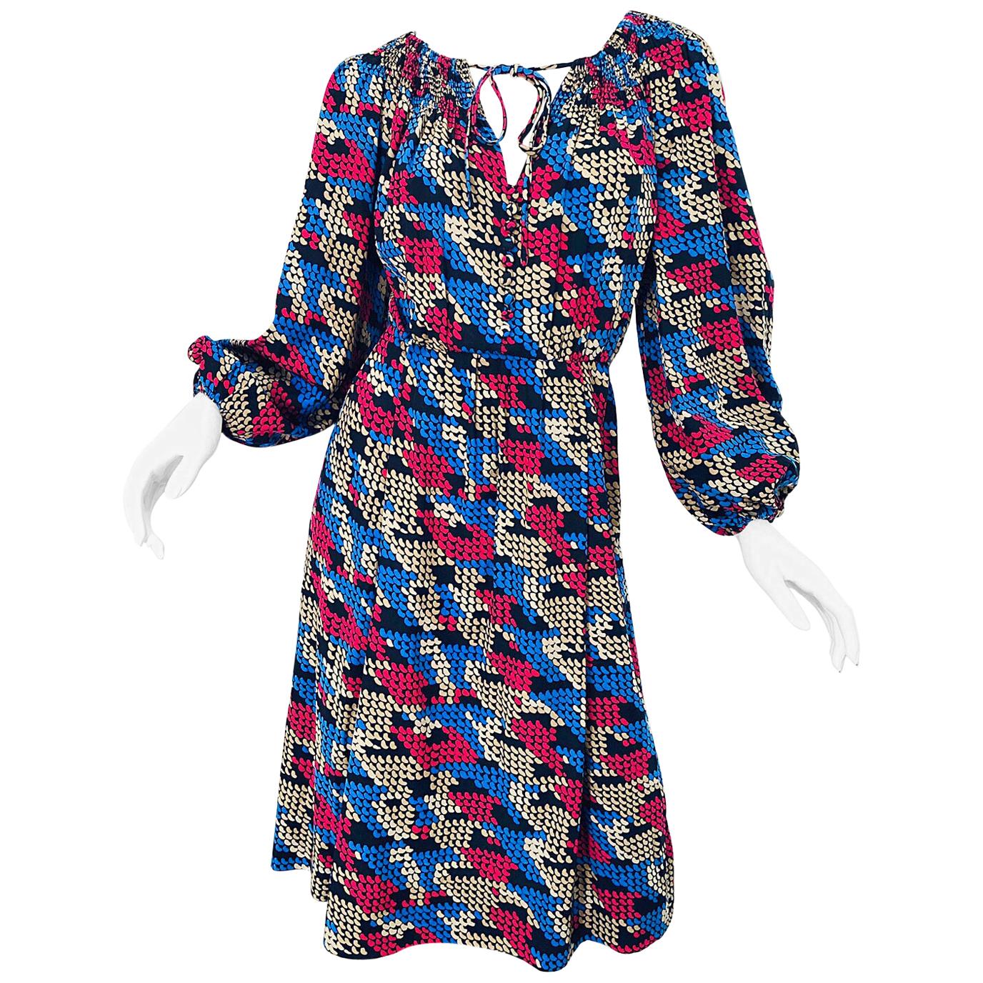 Givenchy Haute Couture 1970s Abito vintage con maniche a pied de poule esagerate in vendita