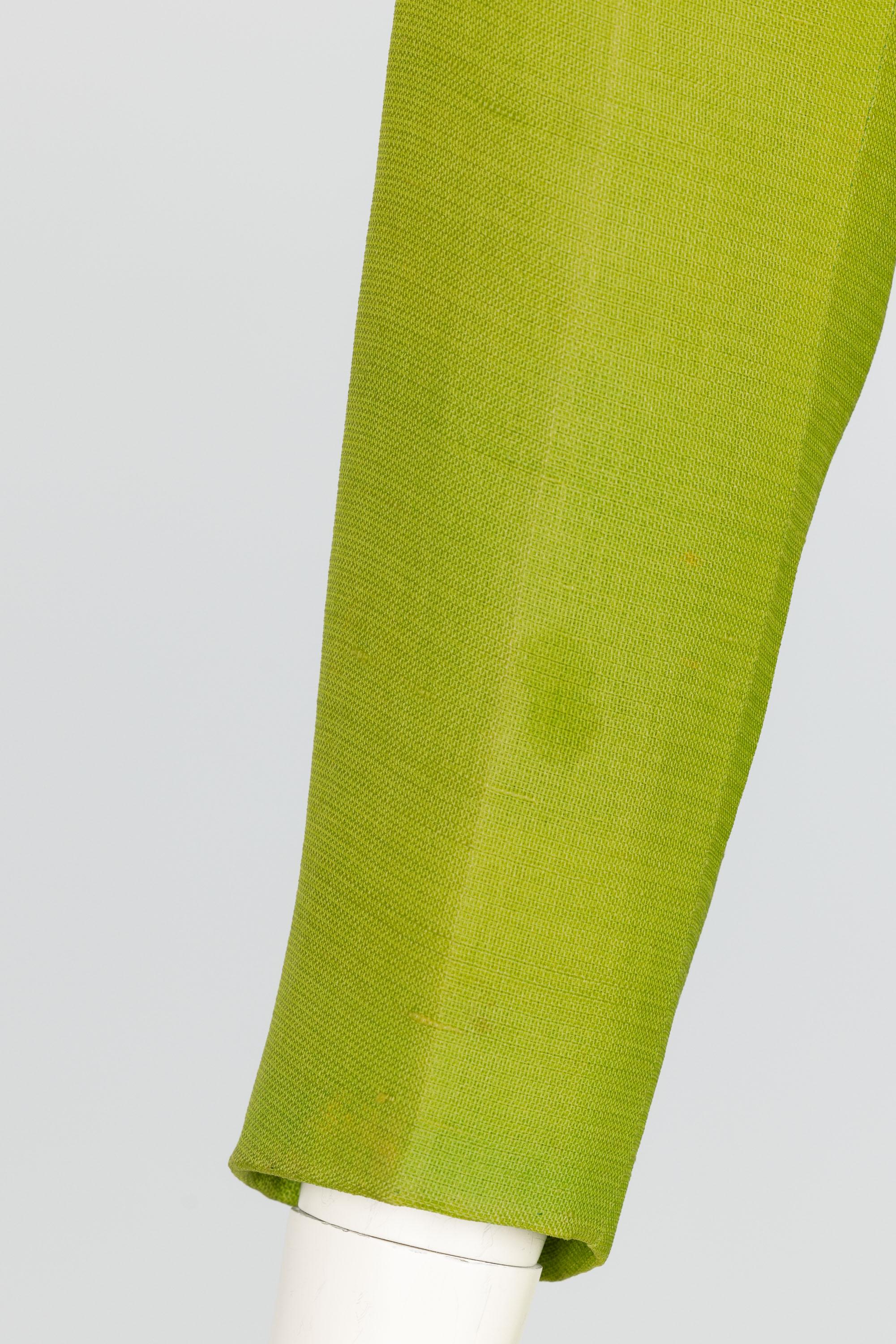 Givenchy Haute Couture 1971  Chartreuse Green Silk Evening Coat For Sale 6