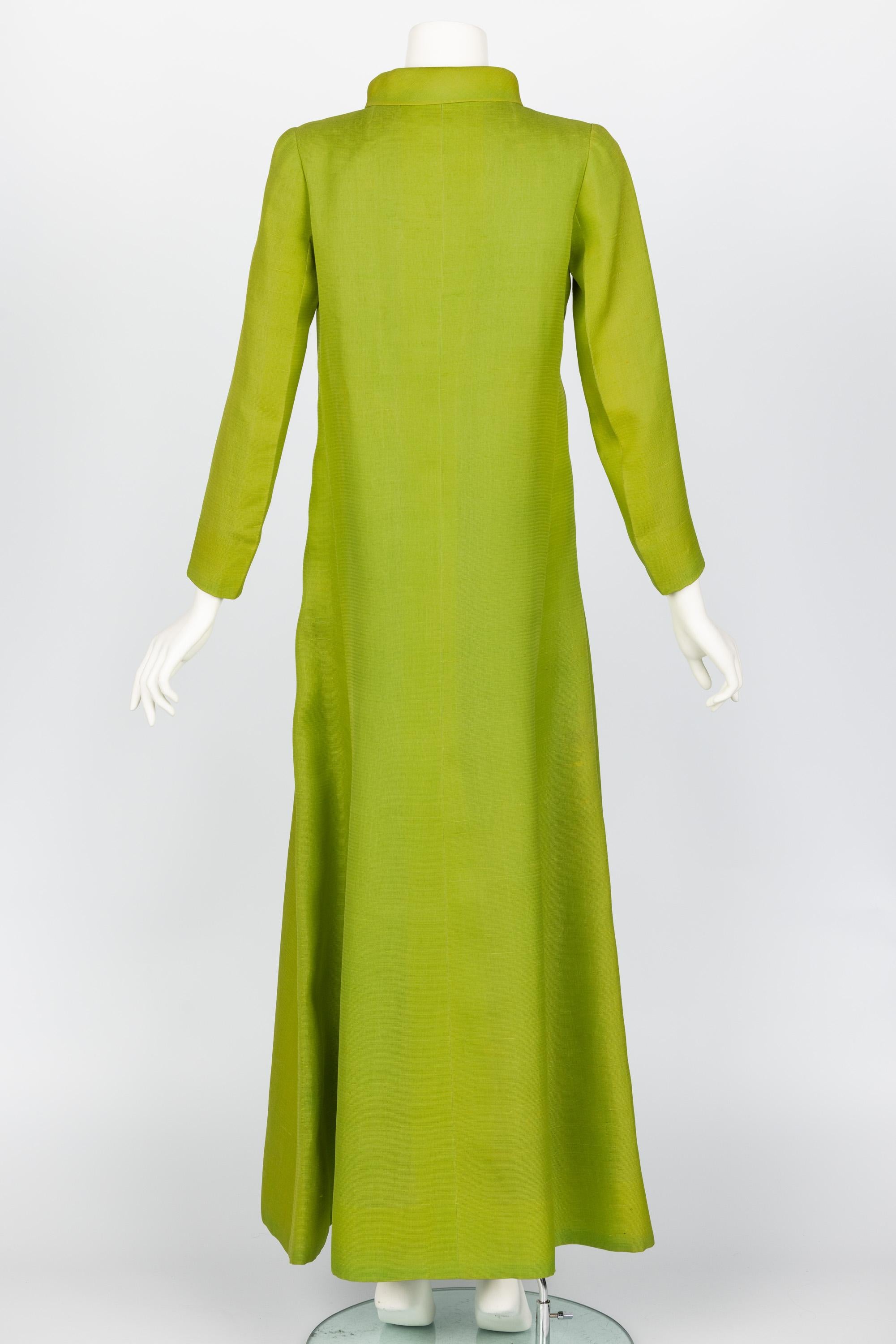 Women's Givenchy Haute Couture 1971  Chartreuse Green Silk Evening Coat For Sale