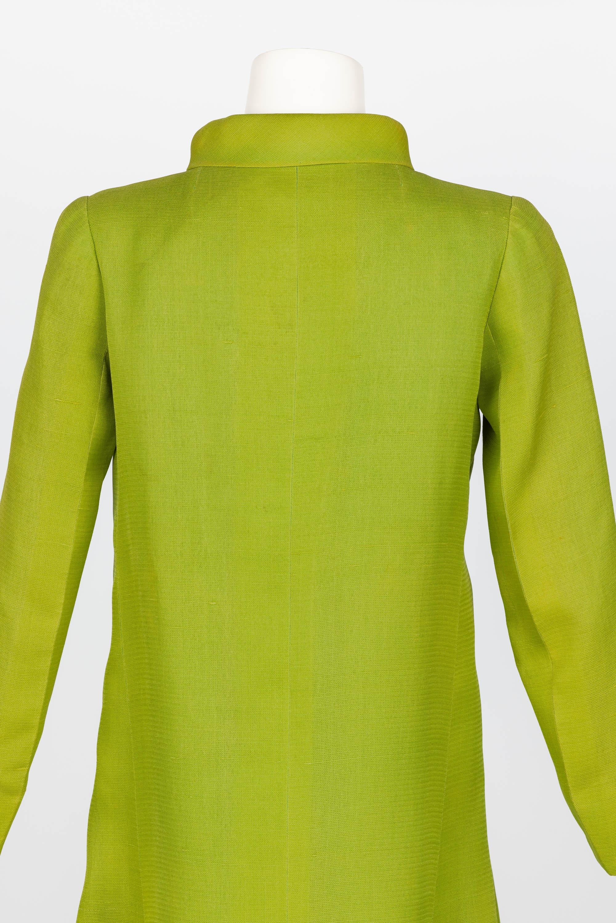 Givenchy Haute Couture 1971  Chartreuse Green Silk Evening Coat For Sale 4