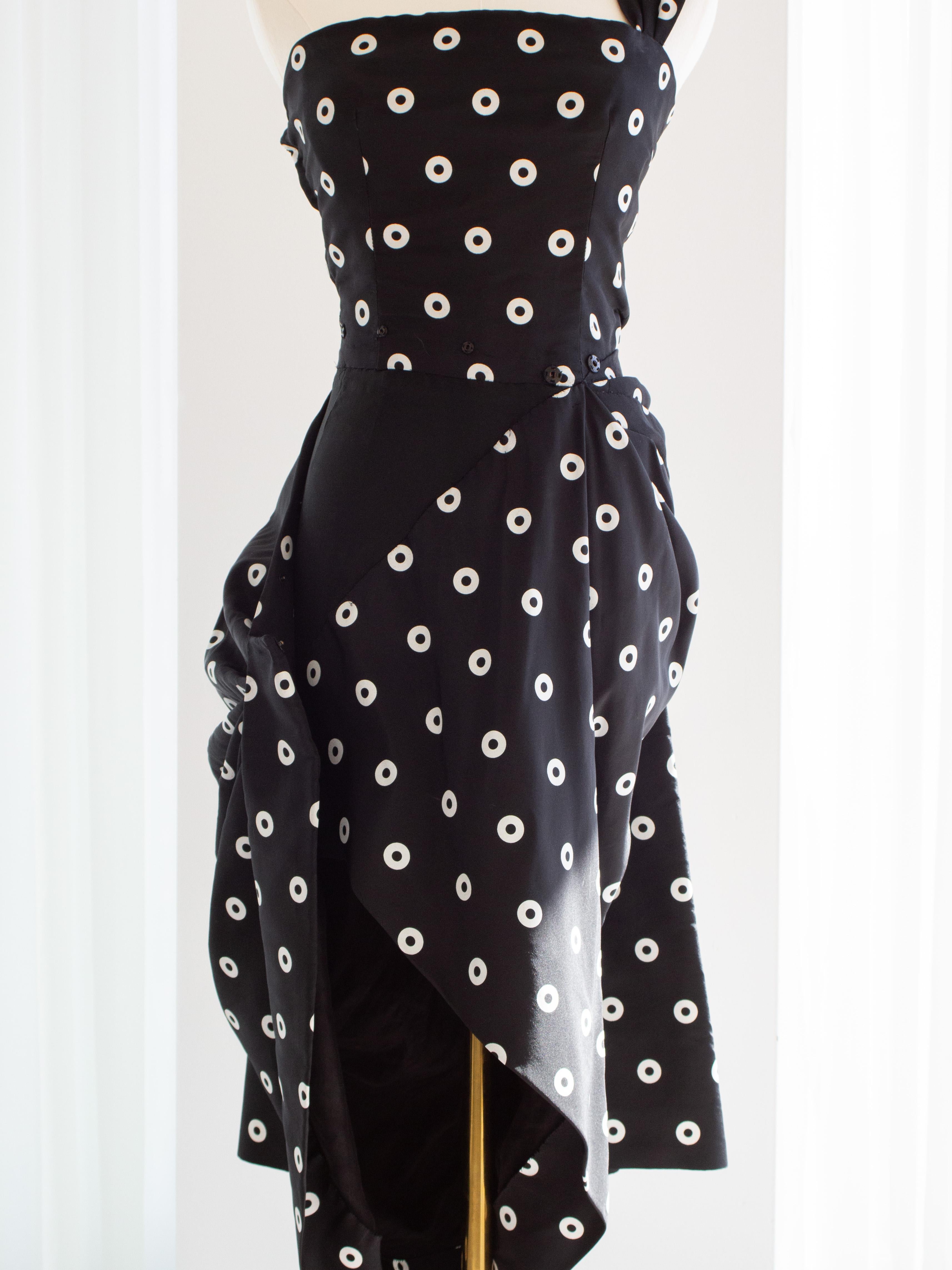 Givenchy Alta Costura Años 80 Vestido Vintage Blanco Negro Lunares en venta 7
